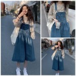 Fashion Korean women's denim sling A line dress