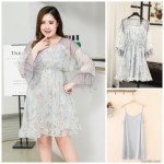 Two Piece Set Plus Size Women's Ruffled Chiffon A Line Dress+Sling