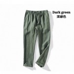 Dark green Fashion men's loose linen casual pants trousers