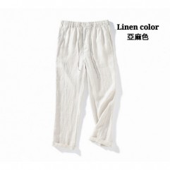 Linen color Fashion men's loose linen casual pants trousers