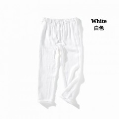 White Light grey Fashion men's loose linen casual pants trousers