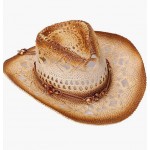 Bead_brown  Men & Women's Woven Straw Cowboy Hat w/Hat Band