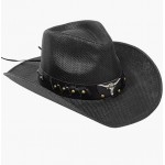 Bull_black High Density Men & Women's Woven Straw Cowboy Hat w/Hat Band