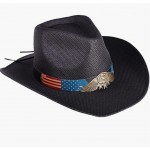 Flag Band_black Men & Women's Woven Straw Cowboy Hat w/Hat Band