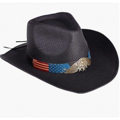 Flag Band_black Men & Women's Woven Straw Cowboy Hat w/Hat Band