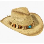 Oval Bead_nature Men & Women's Woven Straw Cowboy Hat w/Hat Band