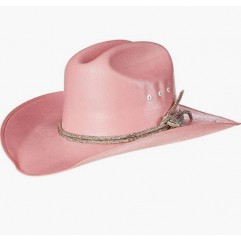 Pink Womens Western Cowboy Canvas Hat with Bling Rhinestone Ropes