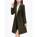 Armygreen Women Winter Wool Blend Camel Mid-Long Coat Notch Double-Breasted Lapel Jacket Outwear