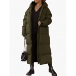 Army Green Women Long Quilted Coat Hooded Maxi Length Long Sleeve Puffer Jacket Padded Coat Winter Outerwear