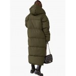 Army Green Women Long Quilted Coat Hooded Maxi Length Long Sleeve Puffer Jacket Padded Coat Winter Outerwear