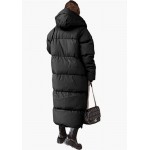 Black Women Long Quilted Coat Hooded Maxi Length Long Sleeve Puffer Jacket Padded Coat Winter Outerwear