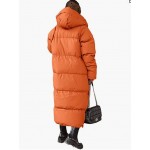 Orange Women Long Quilted Coat Hooded Maxi Length Long Sleeve Puffer Jacket Padded Coat Winter Outerwear