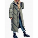 Army Green Women's Hooded Long Puffer Coat Winter Longer Thickened Down Jacket Zip Cocoon Outwear