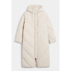 Beige Women's Hooded Long Puffer Coat Winter Longer Thickened Down Jacket Zip Cocoon Outwear