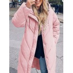 Pink Women's Hooded Long Puffer Coat Winter Longer Thickened Down Jacket Zip Cocoon Outwear