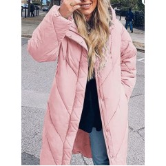 Pink Women's Hooded Long Puffer Coat Winter Longer Thickened Down Jacket Zip Cocoon Outwear