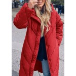 Red Women's Hooded Long Puffer Coat Winter Longer Thickened Down Jacket Zip Cocoon Outwear