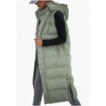 Green Women's long Quilted Vest hooded Sleeveless Button Down puff vest cotton padded jacket winter coat