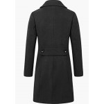 Black Women Winter Wool Blend Camel Mid-Long Coat Notch Double-Breasted Lapel Jacket Outwear