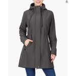 Grey Women's Softshell Long Jacket with Hood Fleece Lined Windproof Warm up Waterproof Windbreaker