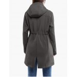 Grey Women's Softshell Long Jacket with Hood Fleece Lined Windproof Warm up Waterproof Windbreaker