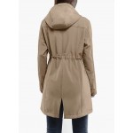 Khaki Women's Softshell Long Jacket with Hood Fleece Lined Windproof Warm up Waterproof Windbreaker