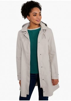 Driftwood Women's Cloudburst Waterproof Mac Coat in Soft Linen Mix - Low Hip A Line Smart Windproof Raincoat  