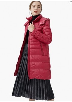 Persian Red Women's Lightweight Down Coat Packable Jacket with Stand Collar