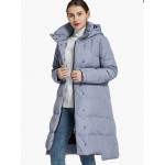 Blue  Women's Hooded Down Jacket Long Winter Coat