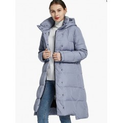 Blue  Women's Hooded Down Jacket Long Winter Coat