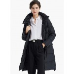 Jet Black Women's Hooded Down Jacket Long Winter Coat