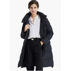 Jet Black Women's Hooded Down Jacket Long Winter Coat