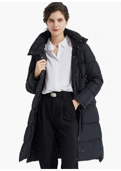 Jet Black Women's Hooded Down Jacket Long Winter Coat