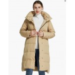 Khaki Women's Hooded Down Jacket Long Winter Coat