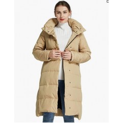 Khaki Women's Hooded Down Jacket Long Winter Coat